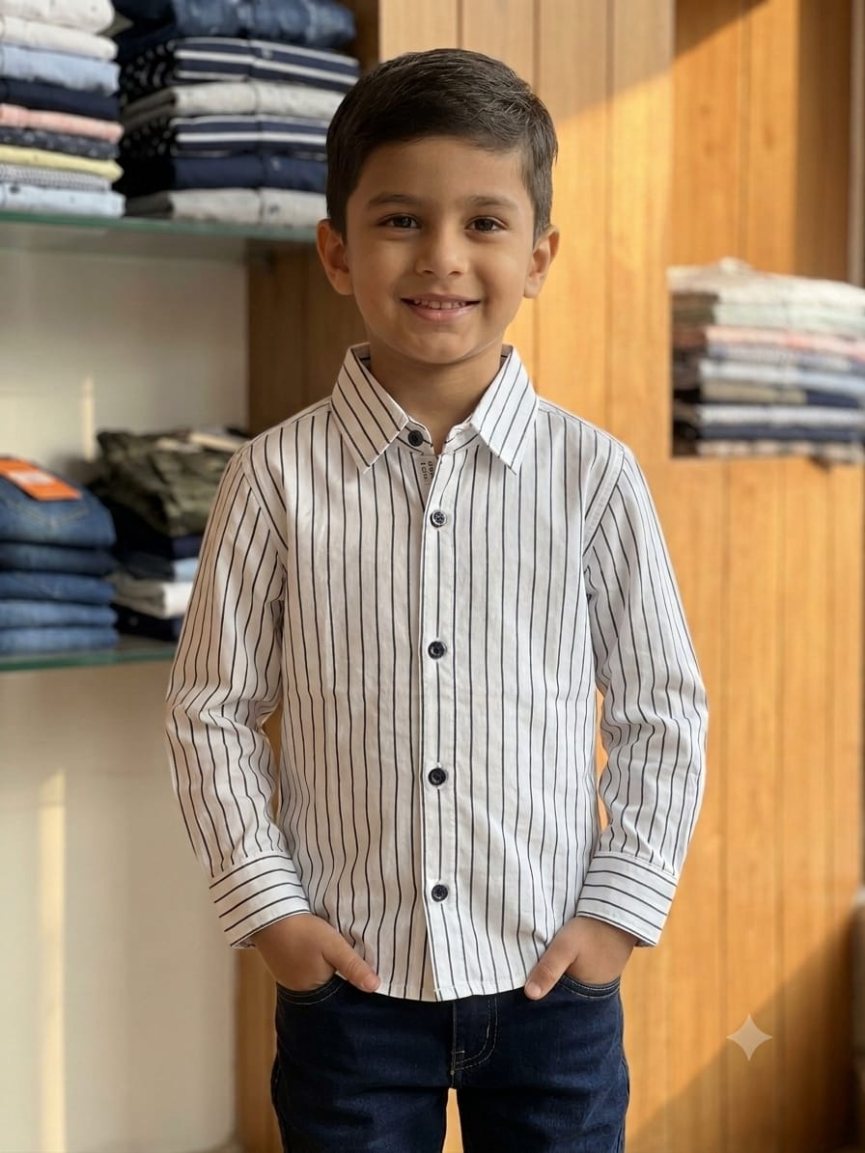 Niño con camisa rayada manga larga